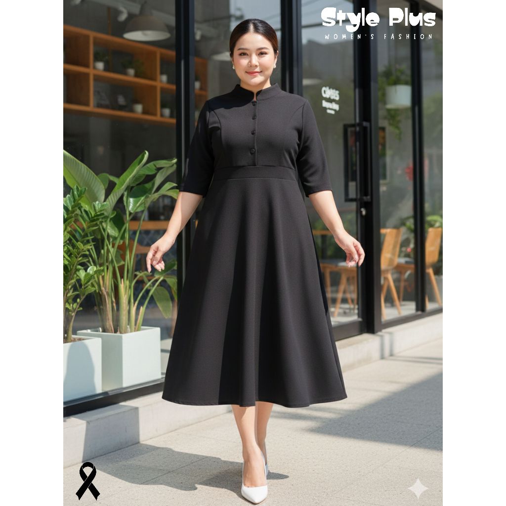 เดรสสีดำสาวอวบ ชุดทำงานสีดำ Black Dress ทรงสง่างาม Lอก34-40 XL40-45 5XL46-50 แบรนด์ไทย Style Plus อวบเอิบ