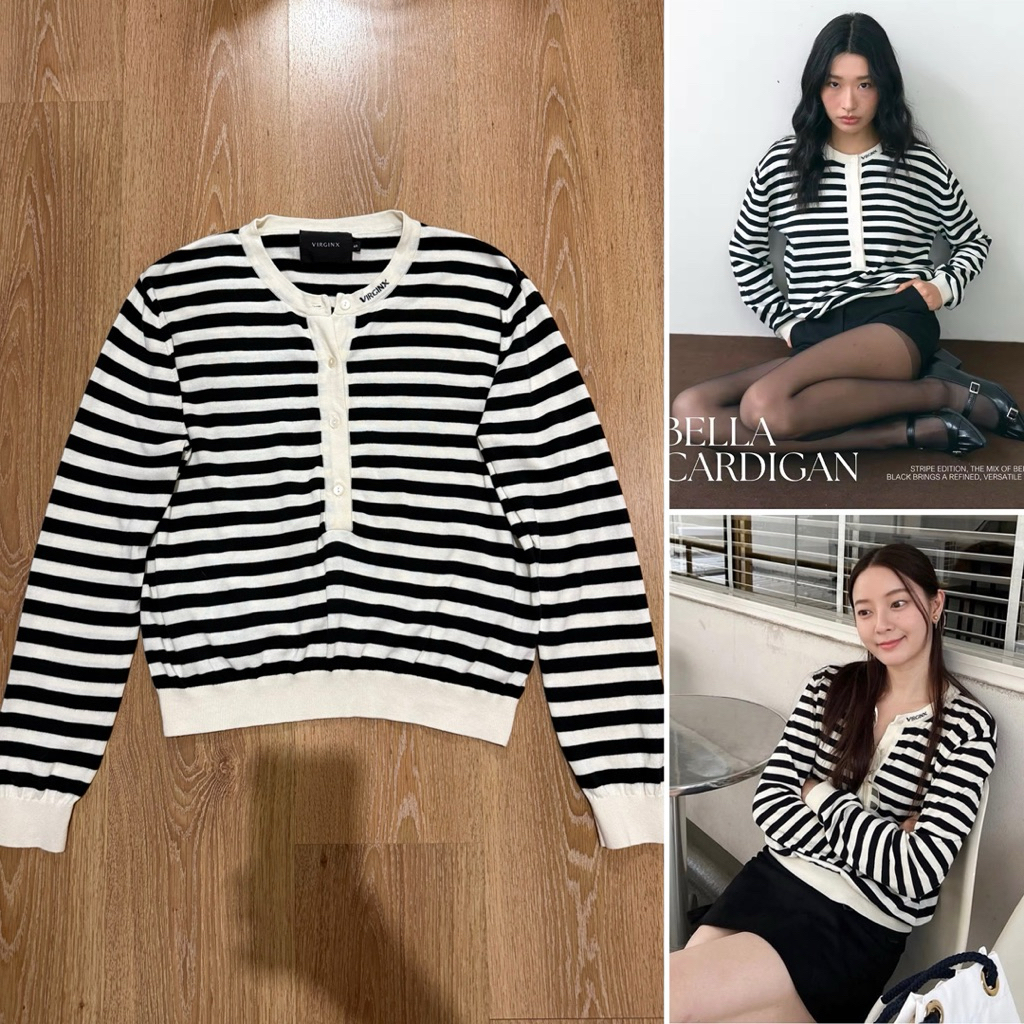 (ใช้โค้ดลดได้) virginx bella cardigan สี stripe edition