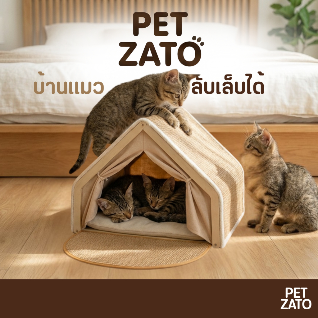 𝗣𝗘𝗧𝗭𝗔𝗧𝗢 บ้านแมว มีเบาะ ลับเล็บได้ อบอุ่นสไตล์มินิมอล