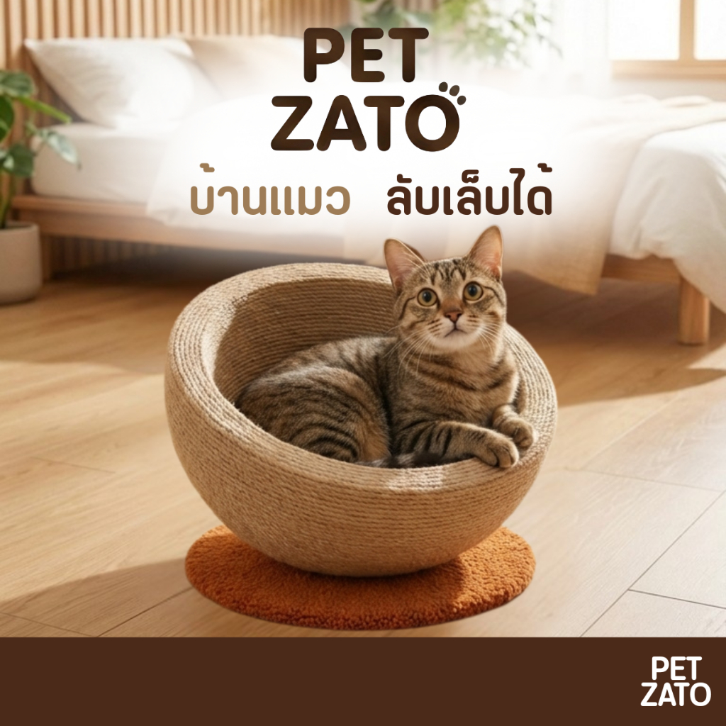 𝗣𝗘𝗧𝗭𝗔𝗧𝗢 ที่นอนแมว ลับเล็บได้ เหมาะกับสรีระน้องแมว ทรงกลม สีน้ำตาล เหมาะกับทุกขนานของน้องแมว ฐานมั่นคง