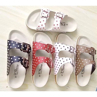 KTHANA รองเท้าแตะลายจุด polka dot รุ่น 2 เข็มขัด พื้นสไตล์วิเทจ 34-44 **หน้าเท้าเรียว แบนแนะนำลด 1ไซส์**