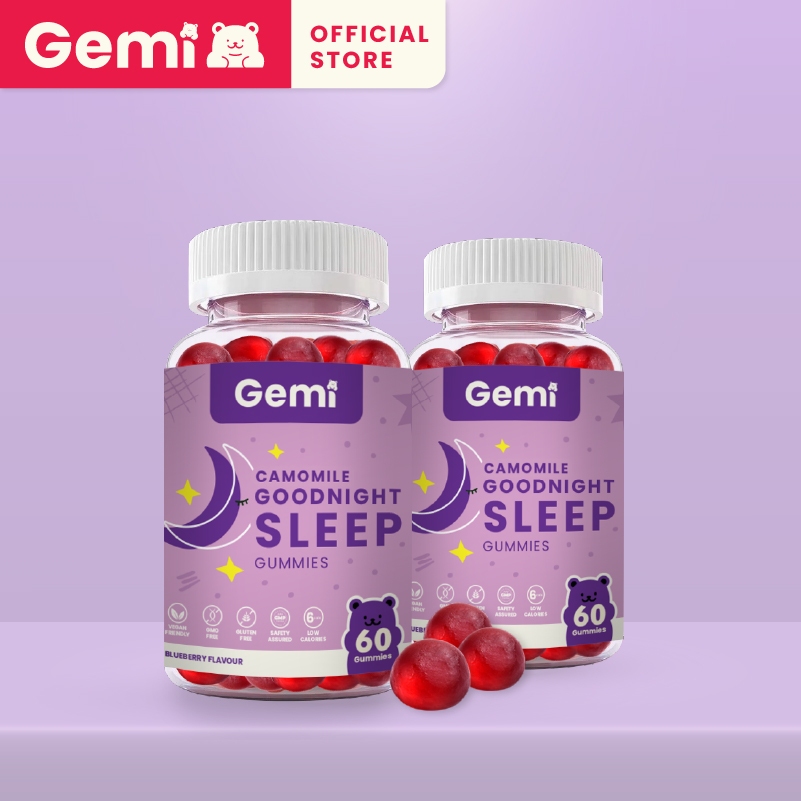 Gemi เจมมี่ คาโมมายด์กู๊ดไนท์สลีพกัมมี่ 2กระปุก / Gemi Camomile Goodnight Sleep Gummy 2 Bottle / GemiGummi