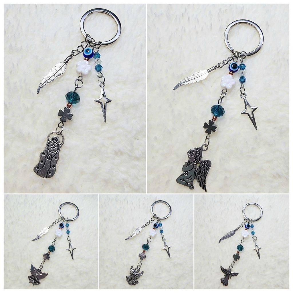 Keychain >> Angel Protection 🪶 EVIL EYE 🧿 CLOVER ☘️ พวงกุญแจ ที่ห้อยมือถือ ที่ห้อยโทรศัพท์ | เครื่อง