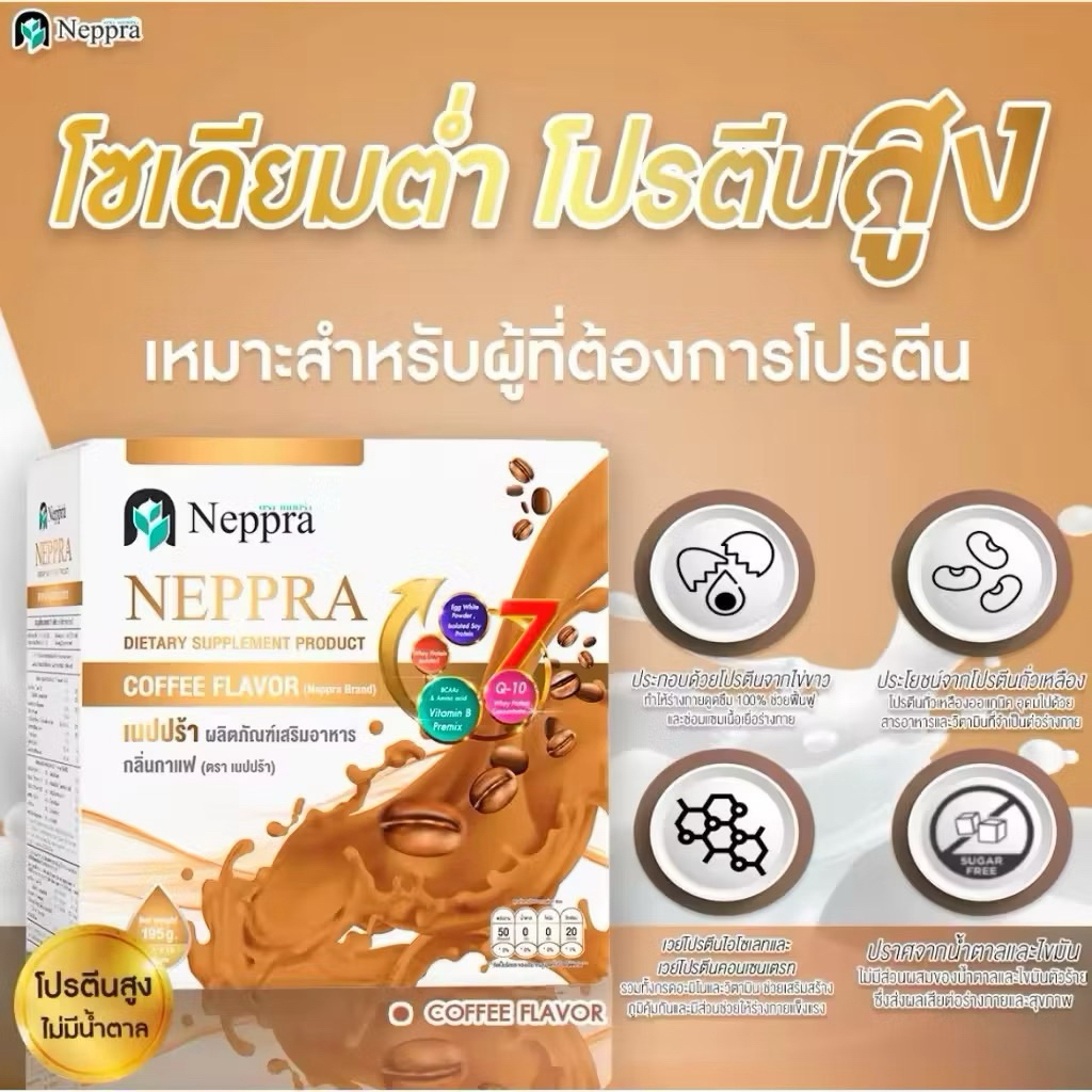 Neppra โปรตีนไข่ขาว อาหารผู้ป่วยไต เนปปร้า กล่องละ 15 ซอง  โปรตีนสูง (โซเดียมต่ำ / น้ำตาล 0%)