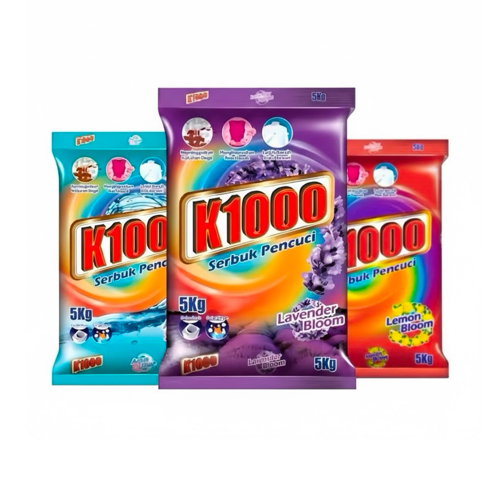 [1ถุง]K1000 ผงซักฟอก กลิ่นหอมสดชื่น ขนาด 5 กก.สุดคุ้ม ซักสะอาด ขจัดคราบฝังลึก กลิ่นลาเวนเดอร์