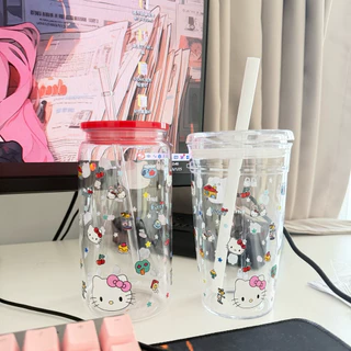 แก้วน้ำพกพา 450-500 ml พลาสติกtritan สกรีนลาย คิตตี้น่ารัก พร้อมส่ง