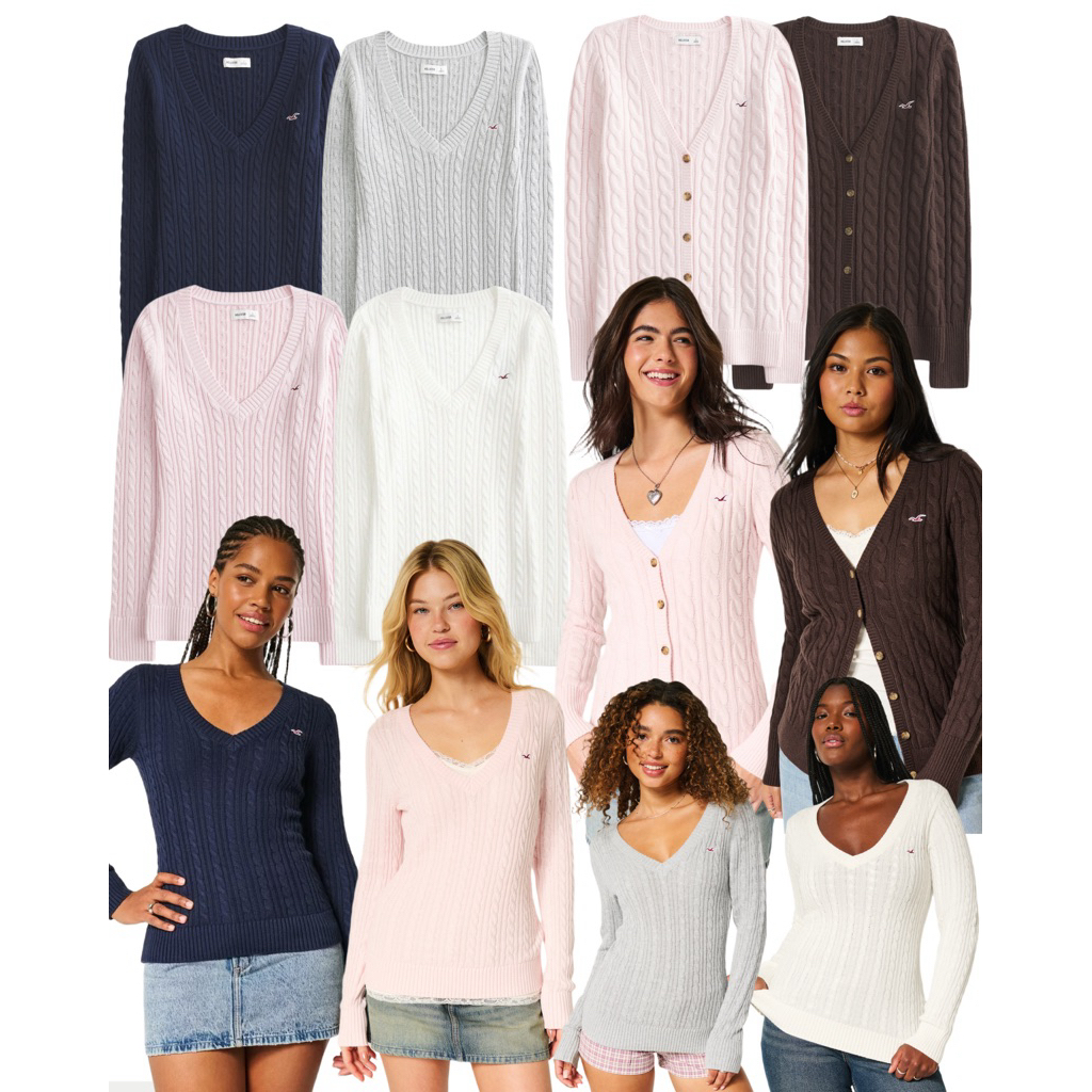 (ของแท้💯) Hollister cable-knit Icon v-neck sweater&cardigan สเวตเตอร์และคาดิแกน คอวี