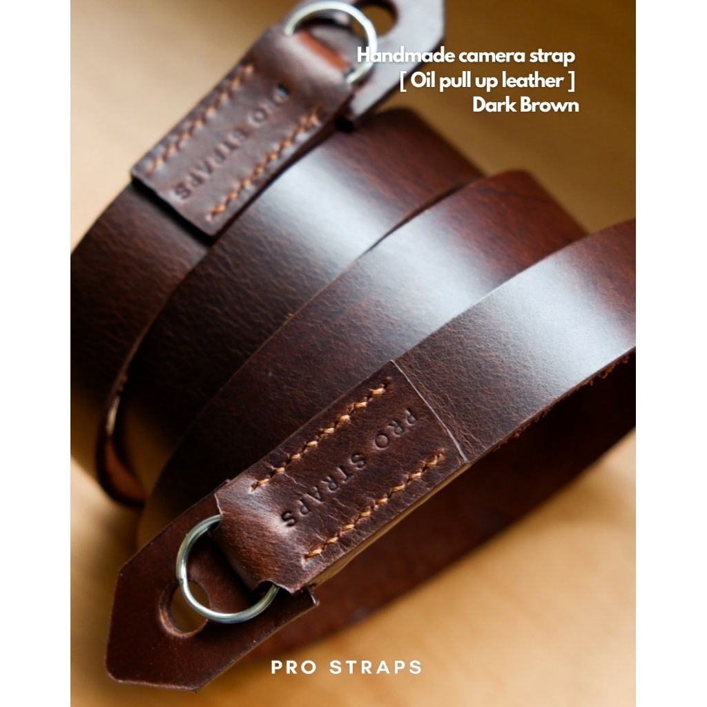 Pro Straps สายคล้องกล้องหนัง Oil pull up ปลายสายห่วงกลม มีแผ่นกันรอยหนังแท้ติดกับปลายสาย