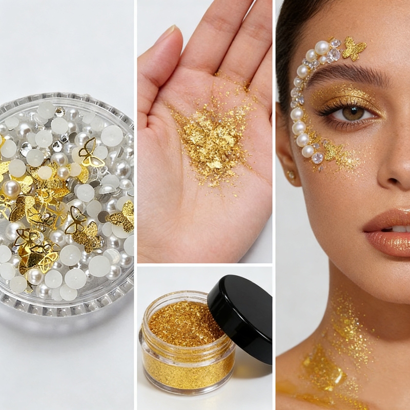 💖Flash Gel กลิตเตอร์เจล อายแชโดว์ + Glitter Eye Makeup อุปกรณ์ตกแต่งตา Face Jewels Stikers