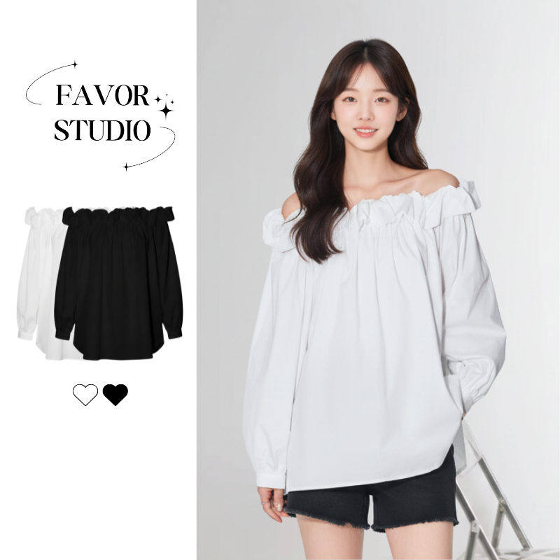 S-4XL❗ เสื้อปาดไหล่ ดีเทลระบายรอบไหล่ แขนยาว เนื้อผ้าพริ้วสวย ใส่แล้วดูผอมเพรียว จะแมตช์กับขาสั้นหรือขายาวก็สวย สาวอวบ🥰😍