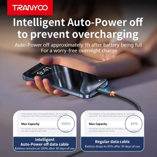 TRANYOO AC-5 สายชาร์จและถ่ายโอนข้อมูลแบบชาร์จเร็ว มาพร้อมฟังก์ชันตัดไฟอัตโนมัติ รองรับการชาร์จเร็ว 6A และมีไฟแสดงสถานะแบ