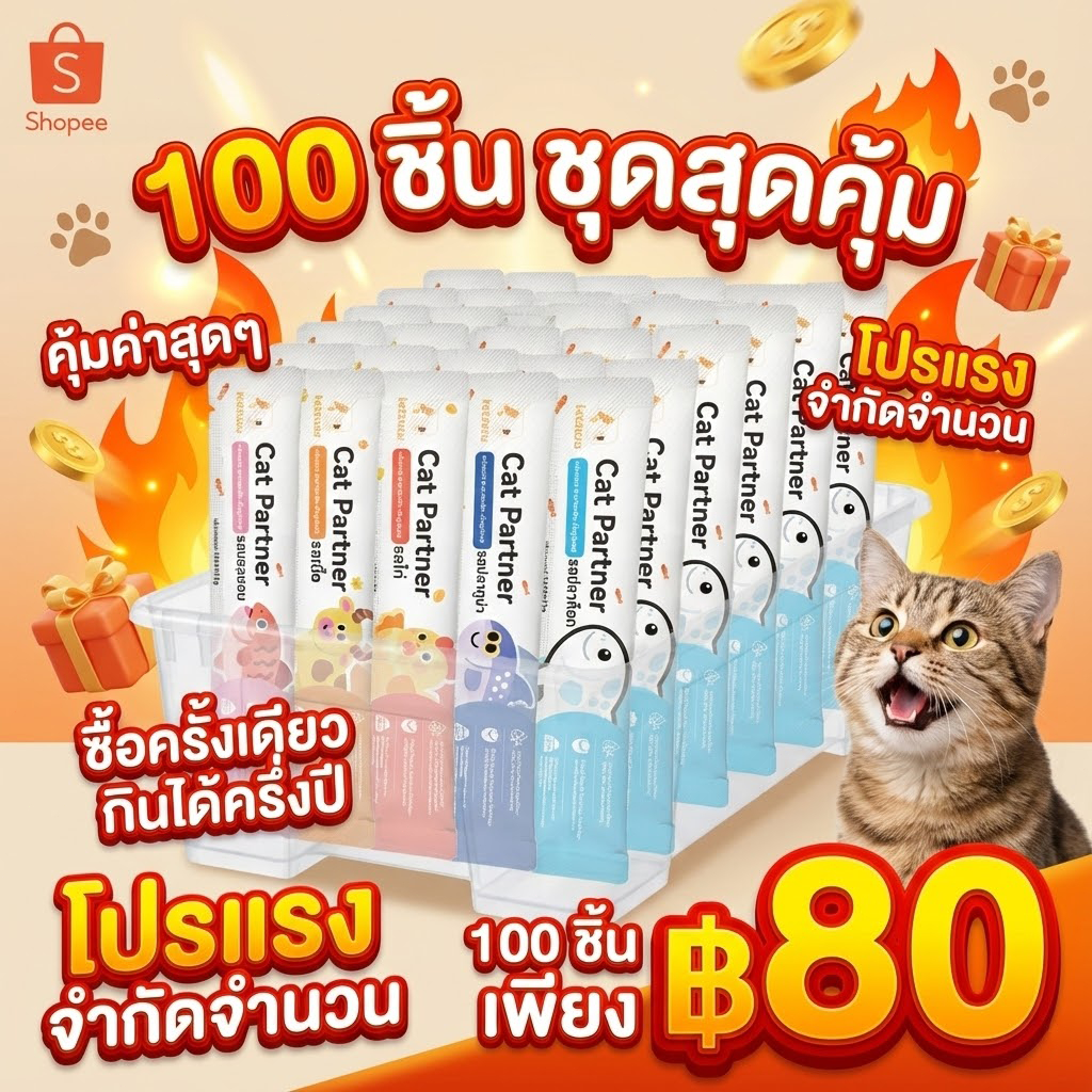 【100ชิ้นแพ็คสุดคุ้ม】Ketzuzu 17gอาหารเปียกแมว ขนมแมวเลีย อุดมสารอาหาร แมวขนมขบเคี้ยวสำหรับลูกแมวสากล