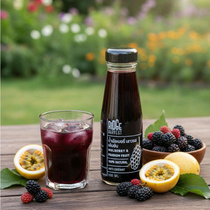 Mulberry Juice Organic100% (with passion fruit) น้ำมัลเบอร์รี่เสาวรสเข้มข้น 100% (100ml.)