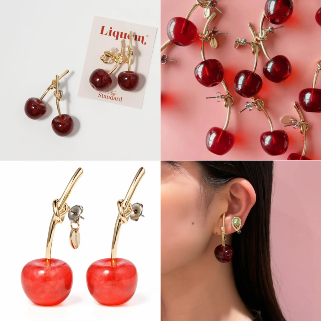 พร้อมส่งด่วน ของแท้ ต่างหู liquem earrings ต่างหูเชอรี่ Liquem Minimini Cherry Earrings ตุ้มหูเชอรี่