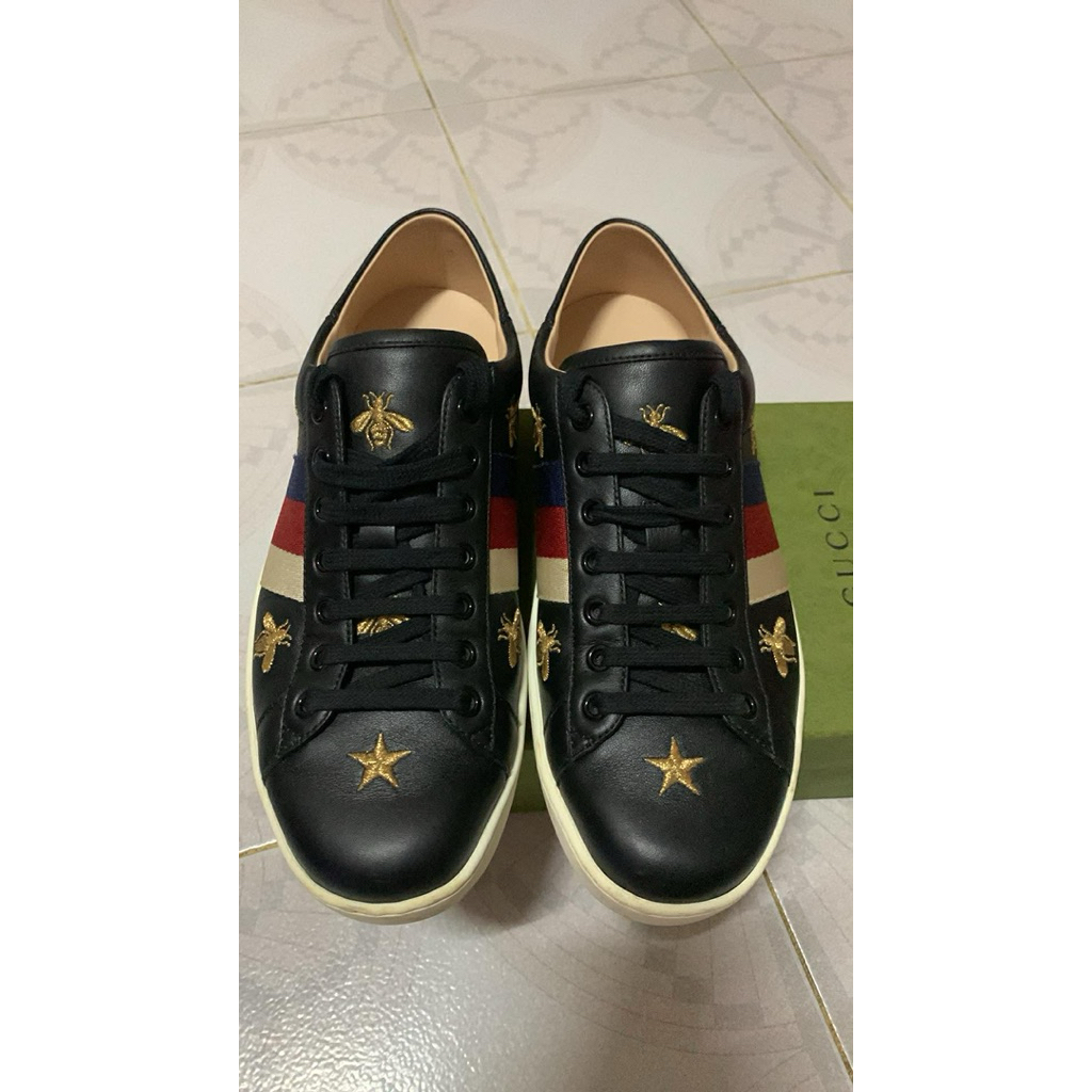Gucci Ace Web Sneakers Stars Bees Embroidered White Leather
