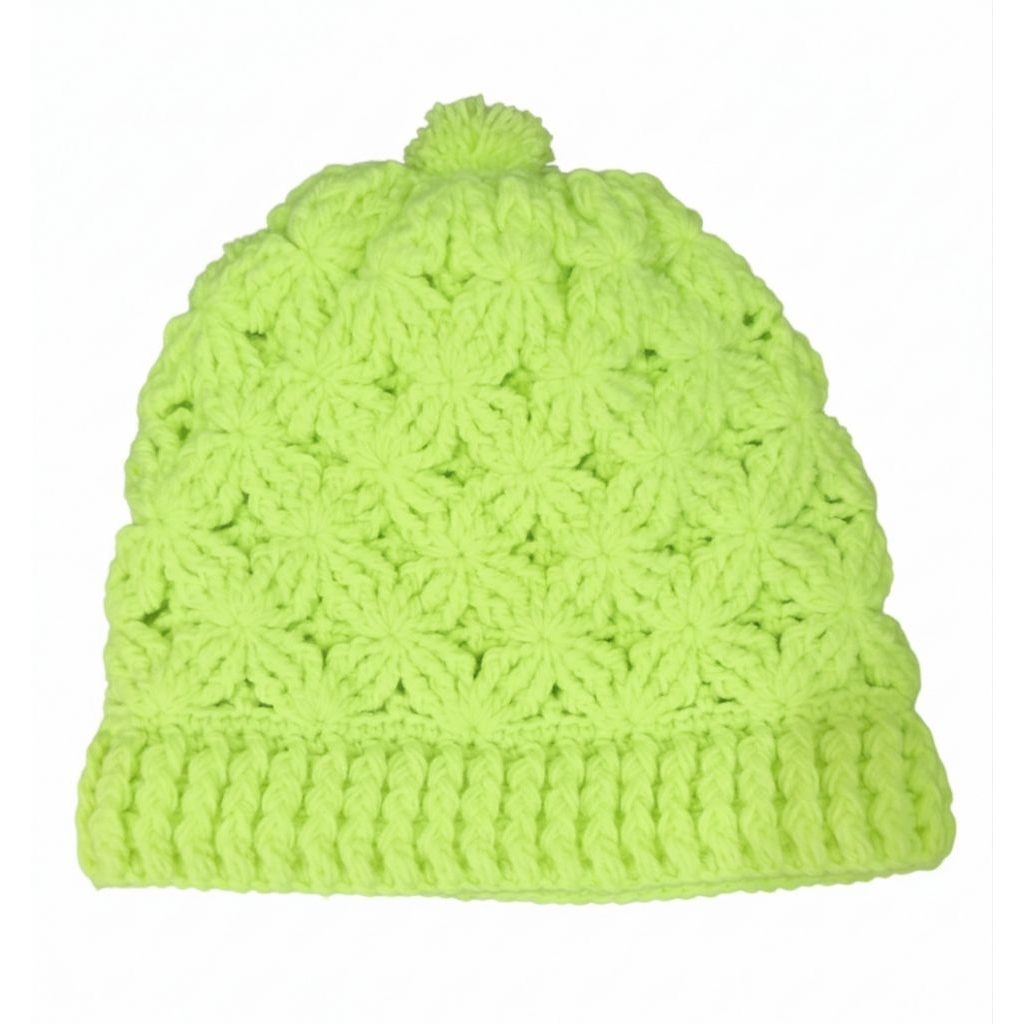 หมวกไหมพรมลายดอกไหม4Ply2เส้น