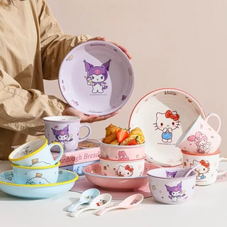 【ของแท้】Sanrio ซานริโอ ชุดภาชนะเซรามิก สำหรับ 1 คน ดีไซน์โดปามีน กล่องของขวัญสุดสวย ของขวัญวันหยุด ใช้ประจำ ส่งฟรี