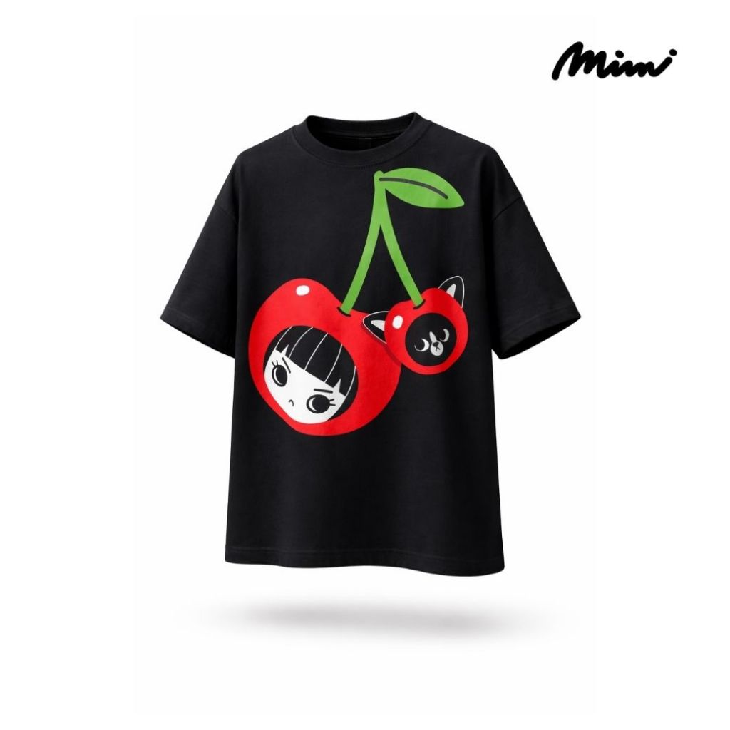 Mimi Cherry Besties MXW Tee shirt Oversized tee shirt black เสื้อยืด เชอร์รี่ เบสตี้ เวนส์เดย์ เสื้อยืดทรงหลวม ดำ A9PNBL