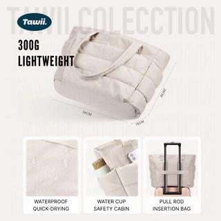 Tawii. กระเป๋าผ้า Puffy tote ผู้หญิง น้ำหนักเบา กันน้ำ ระเป๋าถือขนาด 14 นิ้ว มีหลายช่อง