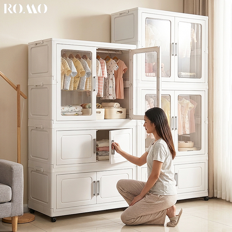 ROMO ตู้เสื้อผ้าพับ ตู้เสื้อผ้า สวย ตู้เก็บของ ทนทาน กันฝุ่นและกันน้ำ ความจุสูง ตู้เสื้อผ้าเด็ก