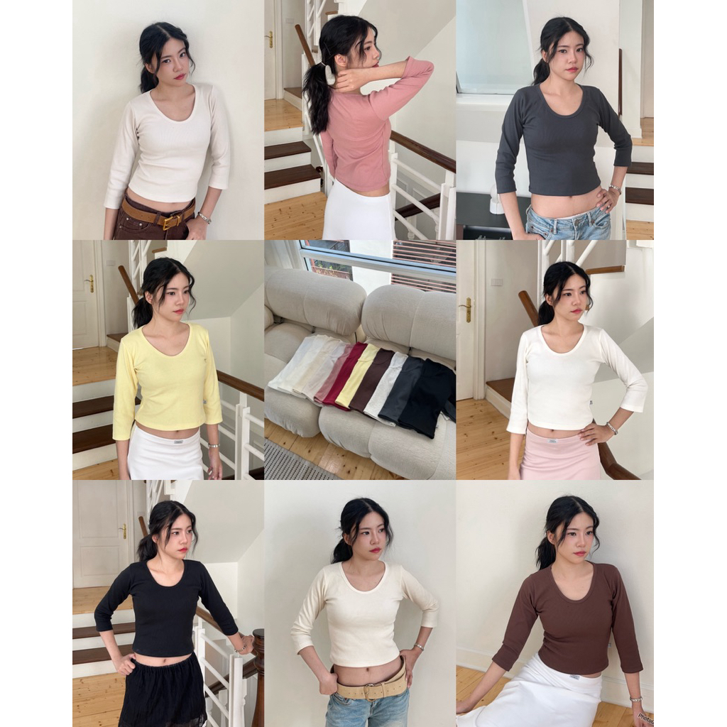 HASU50 slim long sleeve top เสื้อแขนเต่อคอยุทรงสลิมเข้ารูป (happysummer.bkk)