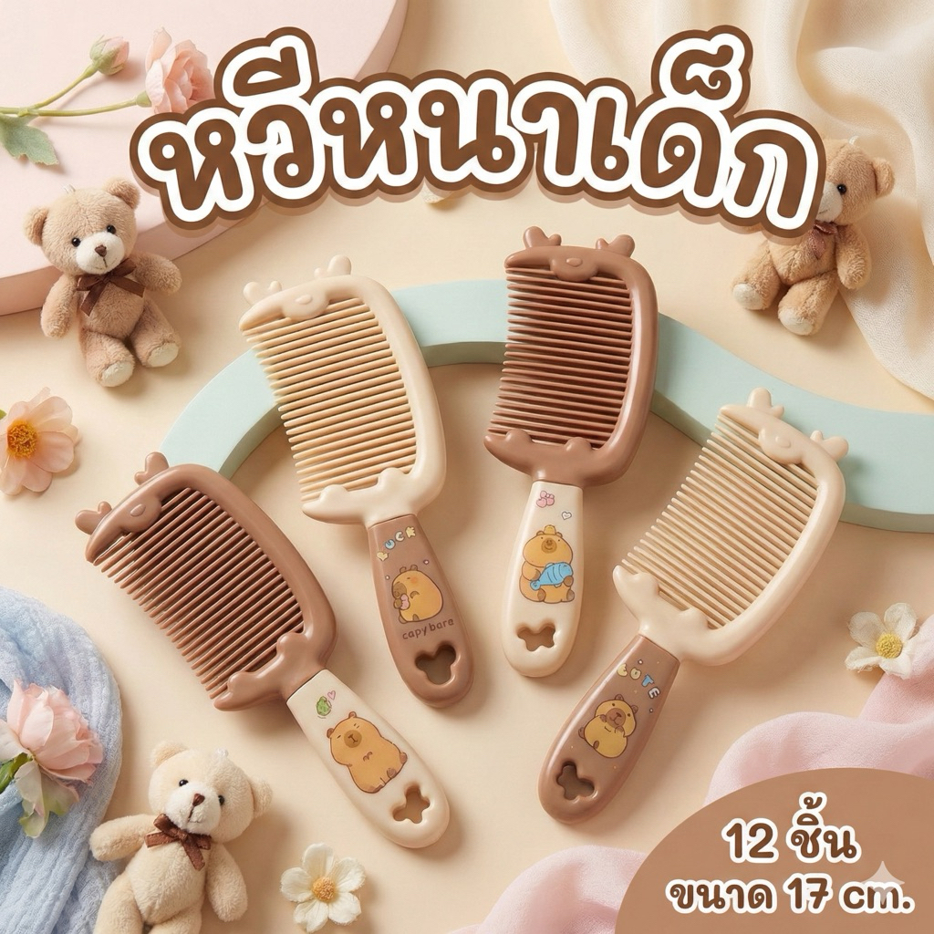 🌷ยกโหล 🌷หวีสั้น หวีหนา หวีเด็ก ลายการ์ตูนน่ารักมาก (มีราคาส่ง)  C0925