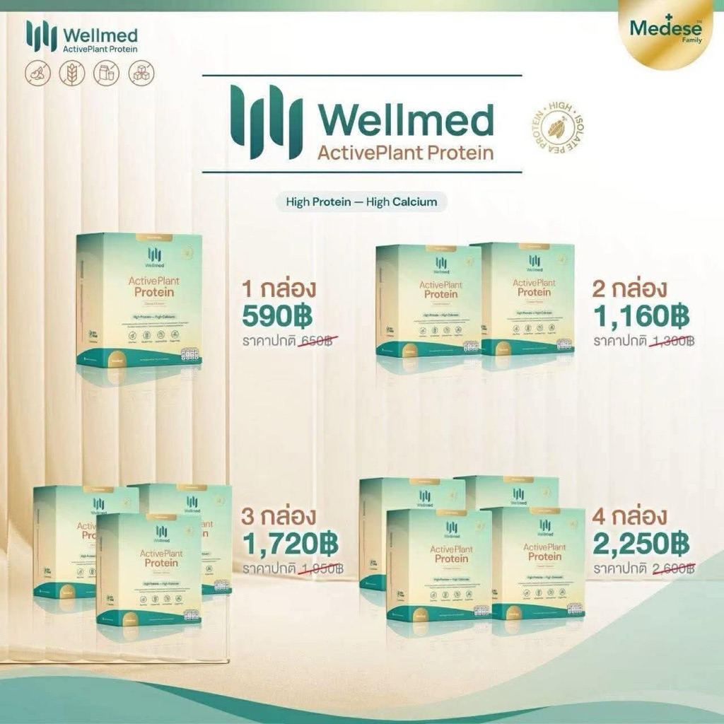 [ออกใบกำกับภาษีได้] เวลเมท โปรตีนพืช สูตรคุณหมอ WELLMED ACTIVE PLANT PROTEIN MEDESE  1 กล่อง 10 ซอง