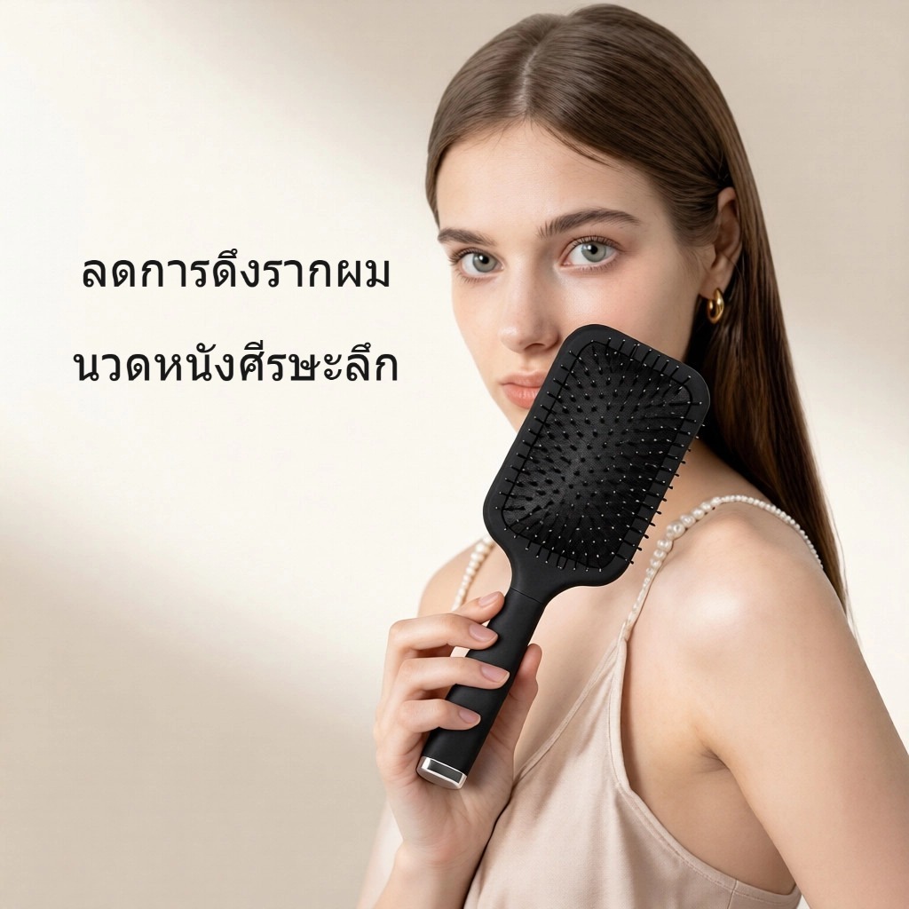 แปรงนวดถุงลม หวีถุงลมนิรภัย หวีกลมไดร์ผม แปรงจัดทรงผม หวีนวดศีรษะ กันไฟฟ้าสถิตย์ ด้ามพลาสติก พกพาสะดวก (สีดำ)