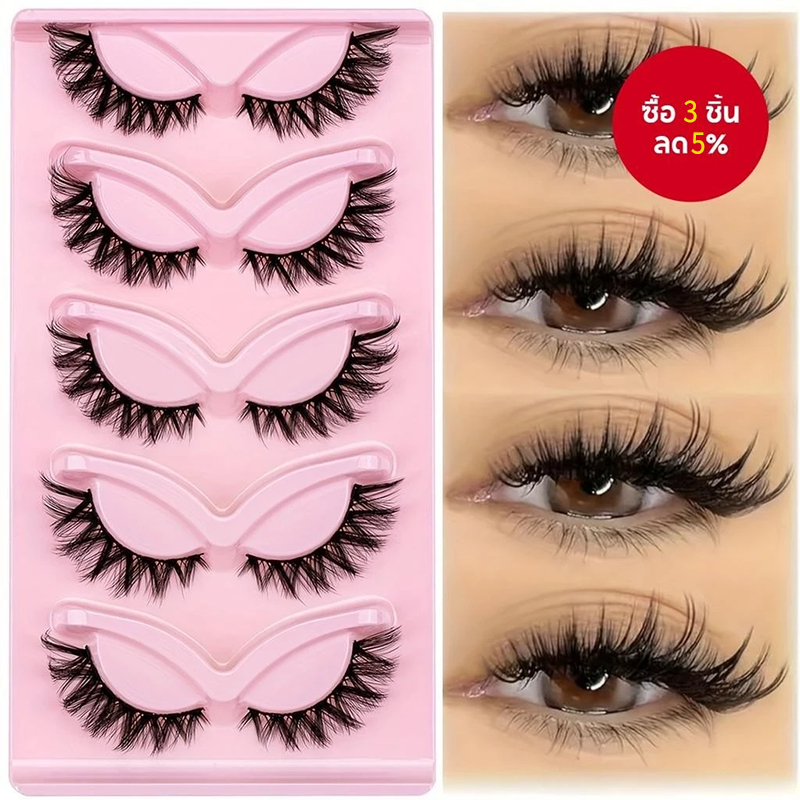 5 คู่ Cat Eye Lashes Fluffy Faux Mink Cross ขนตาธรรมชาติ