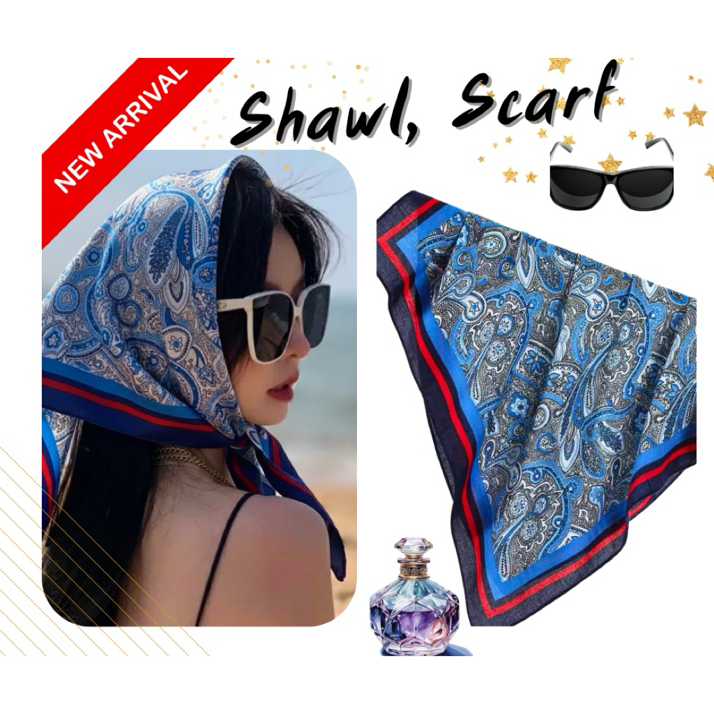 P&P ส่งไว! ผ้าพันคอ ผ้าโพกผม ผ้าคลุมหัว scarf 70x70cm.ลายลวดลายสไตล์เกาหลี