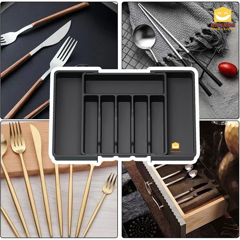 ถาดช้อนส้อม ขนาดใหญ่ ความกว้างปรับได้ ยาว38 หนา5 ปรับได้ จุของได้เยอะ กล่องลิ้นชักพลาสติก - รูปที่ 3