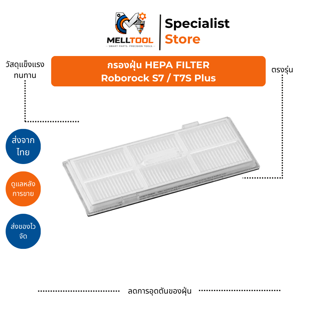 HEPA Filter สำหรับ Roborock S7/ S70 / S75 / T7s Plus ไส้กรองฝุ่น อะไหล่ทดแทน | ส่งจากไทย