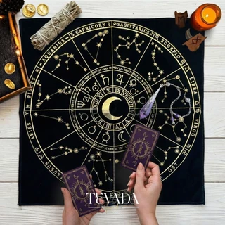 ผ้ารองไพ่ยิปซี ผ้าปูโต๊ะดูดวง Black Velvet Tarot Cloth ผ้ากำมะหยี่สีดำ ลายจักรราศีทอง ของแท้ สายมู แต่งหิ้งบูชา พร้อมส่ง