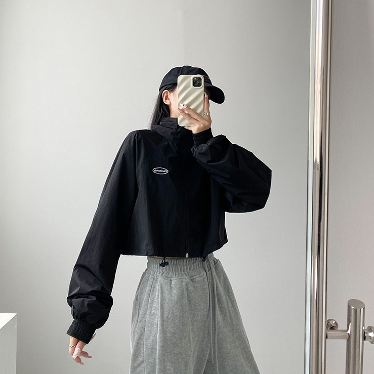 cherryshop พร้อมส่ง เสื้อแจ็คเก็ตสั้นคอตั้งแขนยาวสไตล์ลำลองสำหรับผู้หญิงสไตล์อเมริกัน ทรงหลวม มีเชือกผูก แฟชั่นคลาสสิก - รูปที่ 2