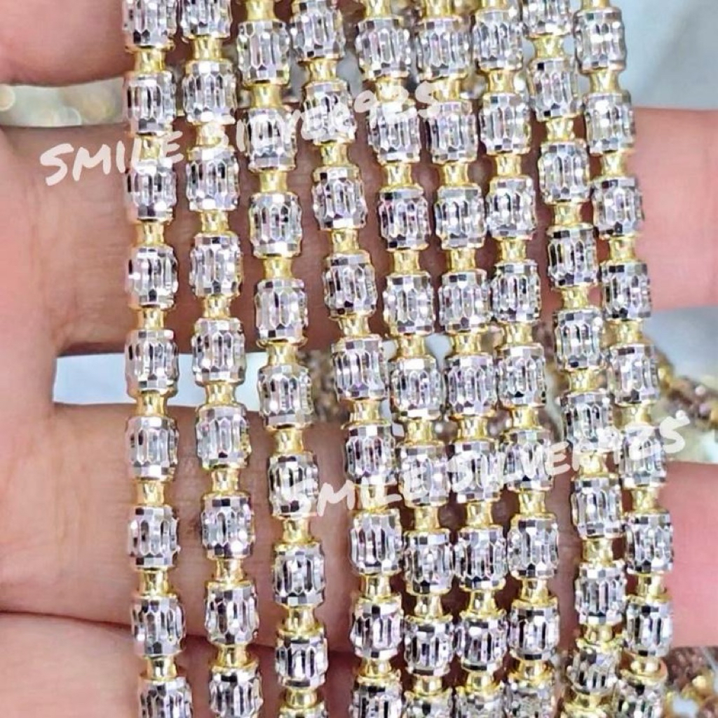 สร้อยคอ ถังโอ๊คคริสตัล Diamond Cut 4 mm. เงินแท้ 92.5% Italy ชุบ2กษัตริย์ (WG+G)