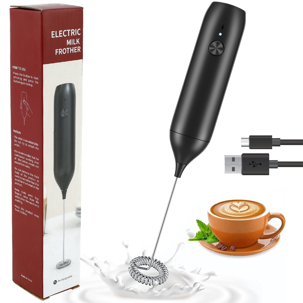 Electric Milk Frother 304 Stainless Steel Handheld Foam Maker USB Rechargeable Beverage Mixer