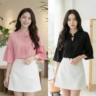 เสื้อคอจีนผูกโบว์ รุ่น Chinese collar shirt