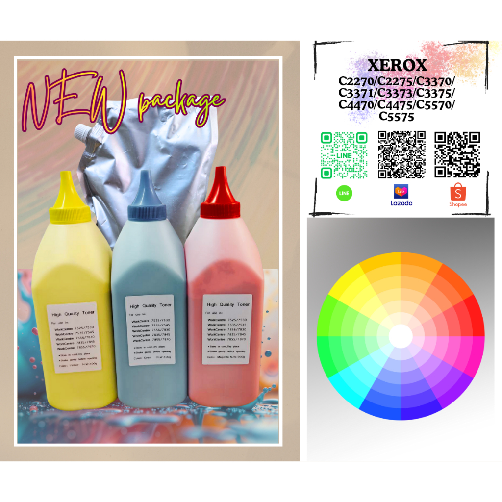 หมึกสี xerox เทียบ  ใช้กับเครื่องรุ่น 2270/2275/7435/7556/7855/3370/5570