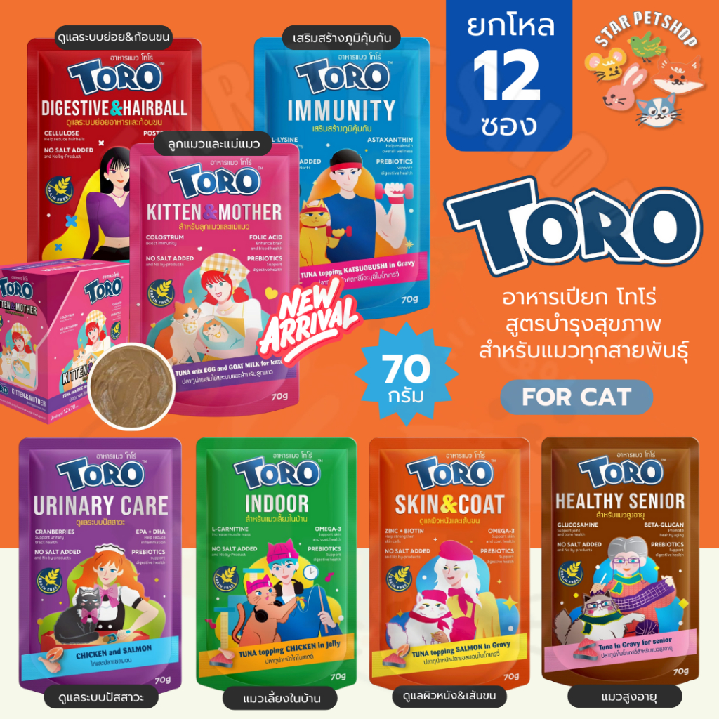 Toro Pouch โตโร่ อาหารเปียกแมว เสริมวิตามิน พรีไบโอติค เกรนฟรี สำหรับแมวทุกช่วงวัย ยกโหล 12 ซอง