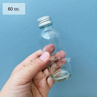 (แพ็ค 100 ใบ)(6B) ขวดแก้ว 60 ml กลมใส พร้อมฝา