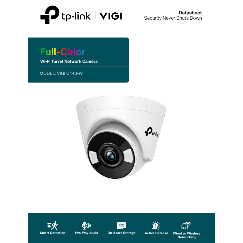 TP-Link VIGI C440-W กล้องวงจรปิด 4MP Full-Color Turret Network Camera Wi-Fi (เลือกหน่วยความจำได้)