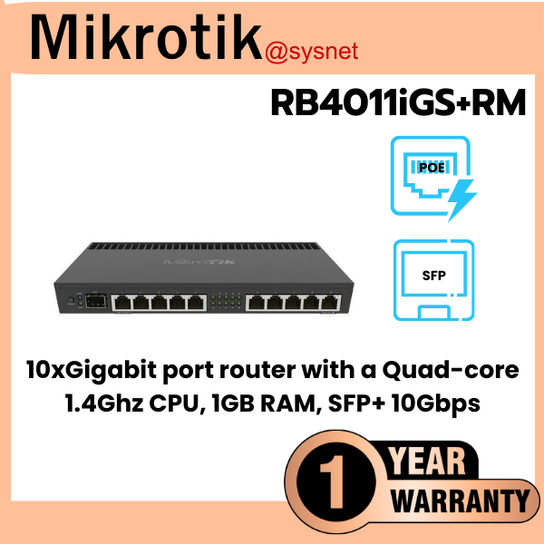 Mikrotik Router RB4011iGS+RM,10 Port Gigabit, SFP+ *ออกใบกำกับภาษีได้*