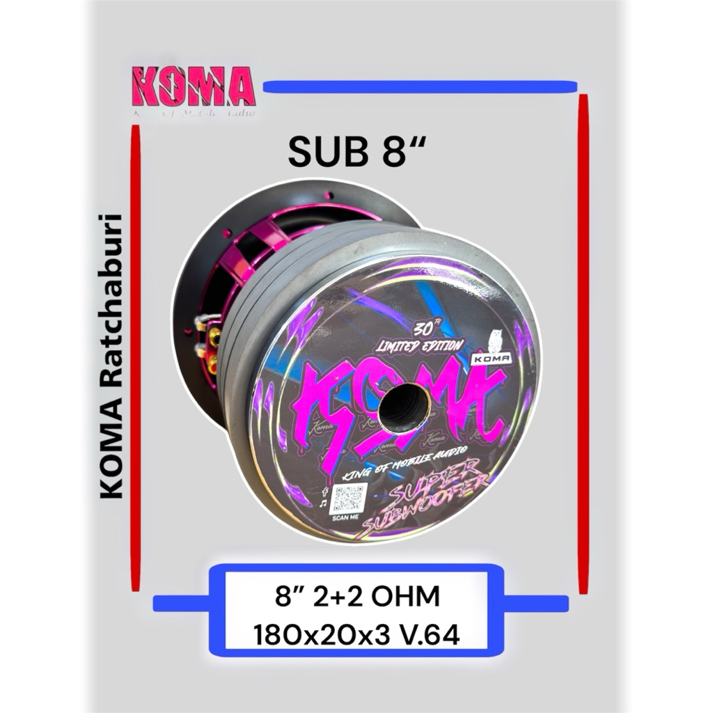 ดอกลำโพงซับ koma 8 นิ้ว ว๊อยคู่ 2+2 OHM 180x20x3 V.64 1000 W โครงหล่อสีชมพู (ราคาต่อ 1 ดอก) ราคา ถูกที่สุด ดีลบีเคเค แกลเลอรีภาพที่ 6