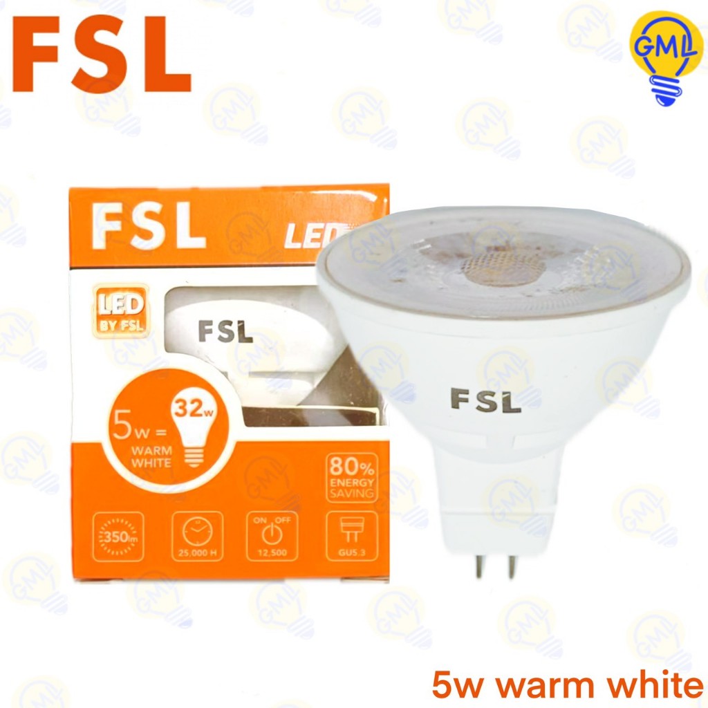 FSL หลอดไฟ LED MR16 GU5.3 5W แสงวอร์ม (แบบต่อตตรง 220V)