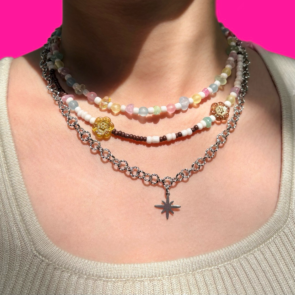 Piing me Necklace | สร้อยคอลูกปัดลายหินเทียมคละรูปทรงต่างๆ