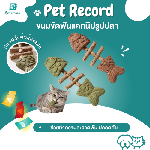 ขนมขัดฟันแมว [Pet Record] ทรงก้างปลา กัญชาแมว+มาทาทาบิ ลดหินปูน คลายเครียด ฟินเว่อร์!