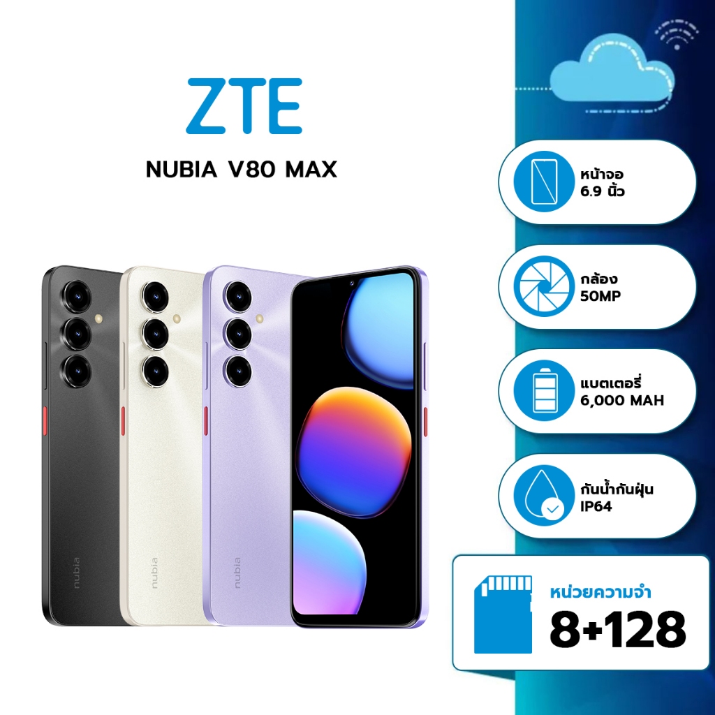 ZTE Nubia V80Max (8+128) สมาร์ทโฟน fast charging แบตเตอรี่ 6000 mAh หน้าจอ 6.9 นิ้ว รับประกันศูนย์ไทย 1ปี