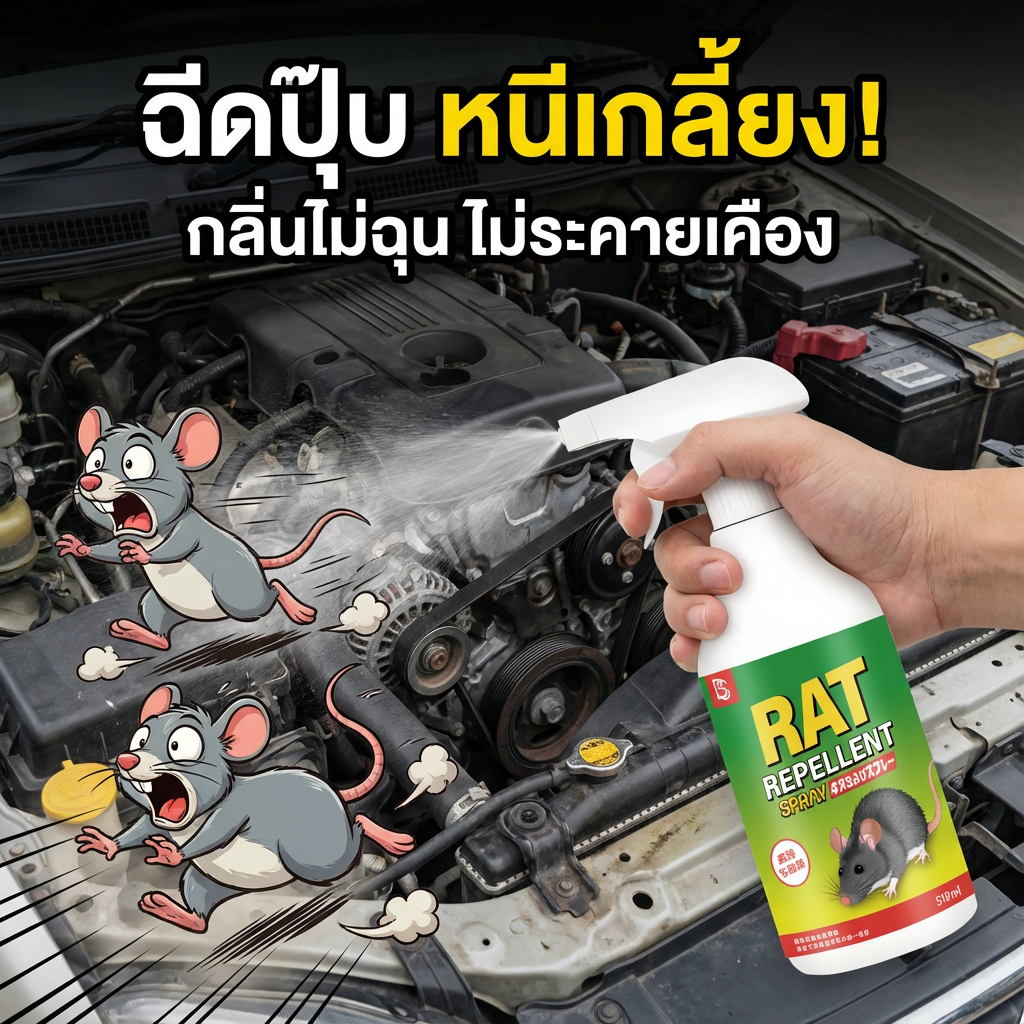 พ่นปุ๊บหนีปั๊บ! ไล่หนูได้ผลเร็ว น้ำยาไล่หนู สารสกัดธรรมชาติ ใช้ได้ในรถ บ้าน ห้องเครื่อง สัตว์เลี้ยงปลอดภัย