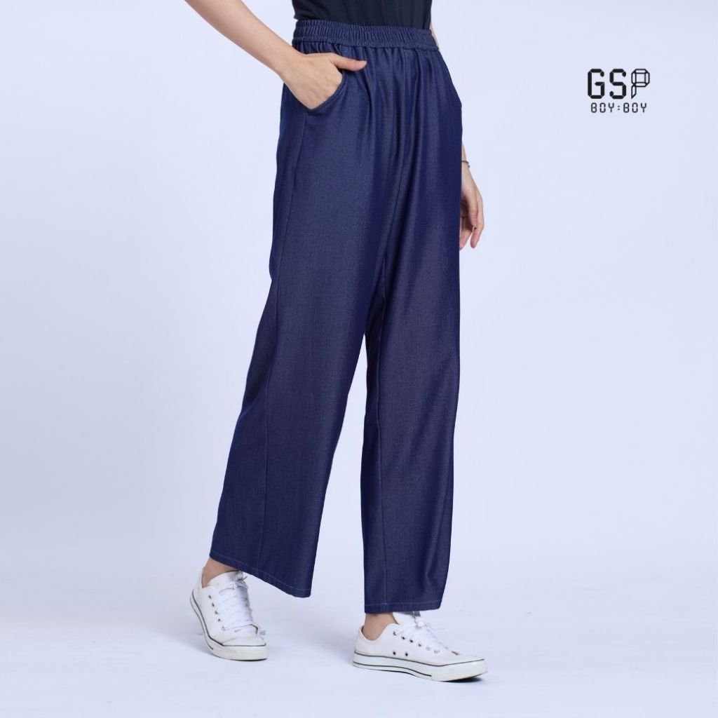 GSP BOY BOY กางเกง ทรง หลวม ญ กางเกง ซอฟท์ เดนิม ไวด์ แพนท์ส ขายาว สีกรมท่า D91EDB