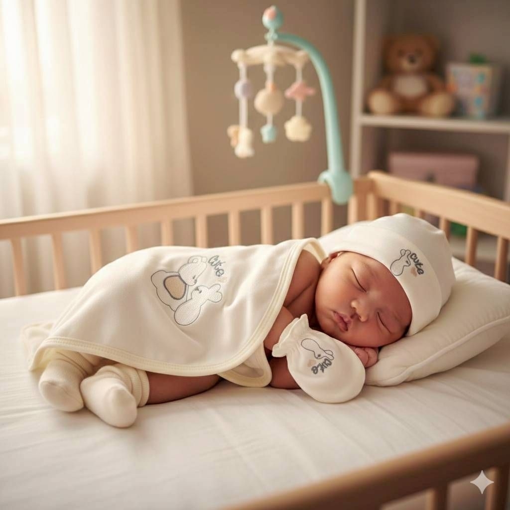 เซ็ตผ้าห่อตัวเด็กอ่อน Baby หมวก ถุงมือ ถุงเท้า ผ้าคอตตอน นุ่ม เนื้อดี